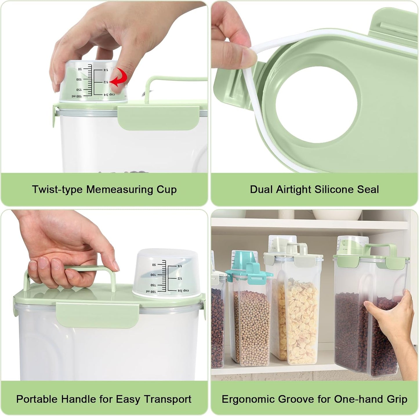 TBMAXS 2 Pack 3 Lbs Dog Cat Food Storage Containers for Travel, Portable Pet Food Storage Container, Easy-Pouring Bird Seed Dispenser, Airtight Rice Cereal Oatmeal Flour Holder -Beige