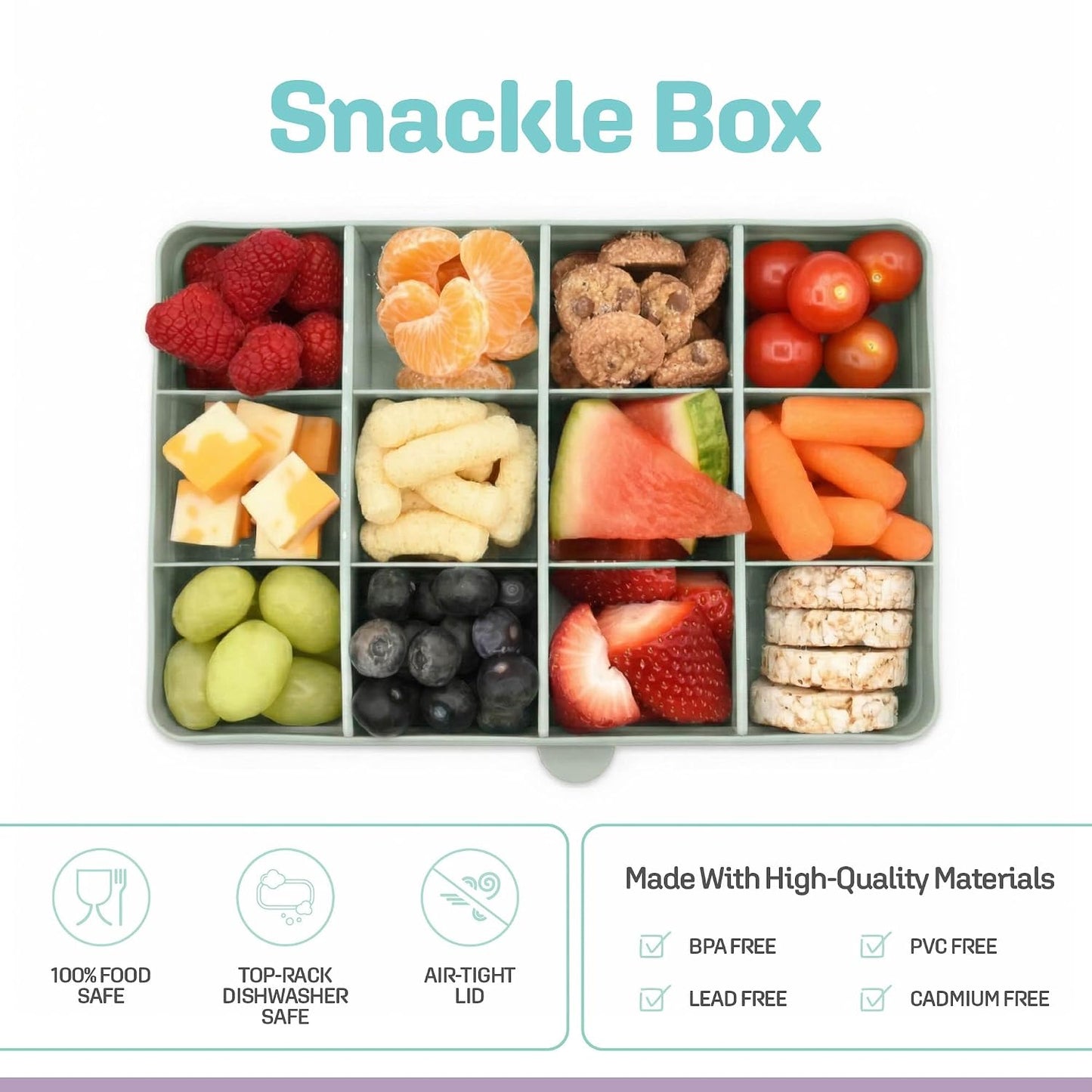 melii Snackle Box |12-Compartment Snack Container with Removable Dividers, BPA-Free Food Storage for Travel, School & On-the-Go Snacks, Kids & Family Organizer (Grey)