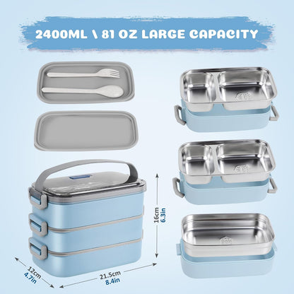 Stainless Steel Bento Box for Adults&Kids,Japanese Leakproof Lunch Box Divided Food Meal Storage Containers Set Stackable 2 Layer for Children School Picnic Beige