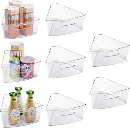 Oubonun Lazy Susan Organizers Set of 6, 11.6’’ x 10.2’’ x 4.1’' Plastic Transparent Kitchen Cabinet Storage Bins with Handle, 4.1" Deep Container, 1/8 Wedge - Food Safe, without BPA