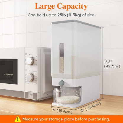 Lifewit Rice Dispenser 25 Lbs(11.3kg), Rice Storage Container Sealed Moisture Proof with Measuring Cup for Kitchen Pantry Household, BPA-Free, 1 Pack Grey