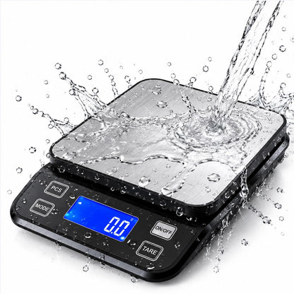 Waterproof Digital Kitchen Scale 0.1g/0.001oz Precision, Stainless Steel Electronic Scale with 3 Power Options (Rechargeable/AAA/Built-in), 10 Units Conversion, Smart Standby, 5kg/11lb Capacity
