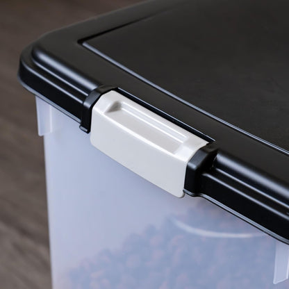 IRIS USA Dog Food Storage Container, 2 Pack, Up to 30 lbs Each, Airtight Seal for Freshness, Wheels for Rolling, Easy One Hand Opening, Made in USA, BPA Free, Clear/Black