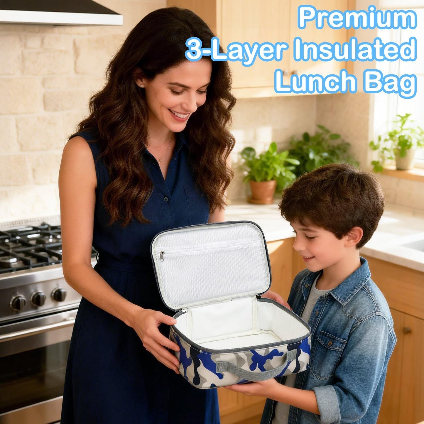 FlowFly Kids Lunch box Insulated Soft Bag Mini Cooler Back to School Thermal Meal Tote Kit for Girls, Boys, Black