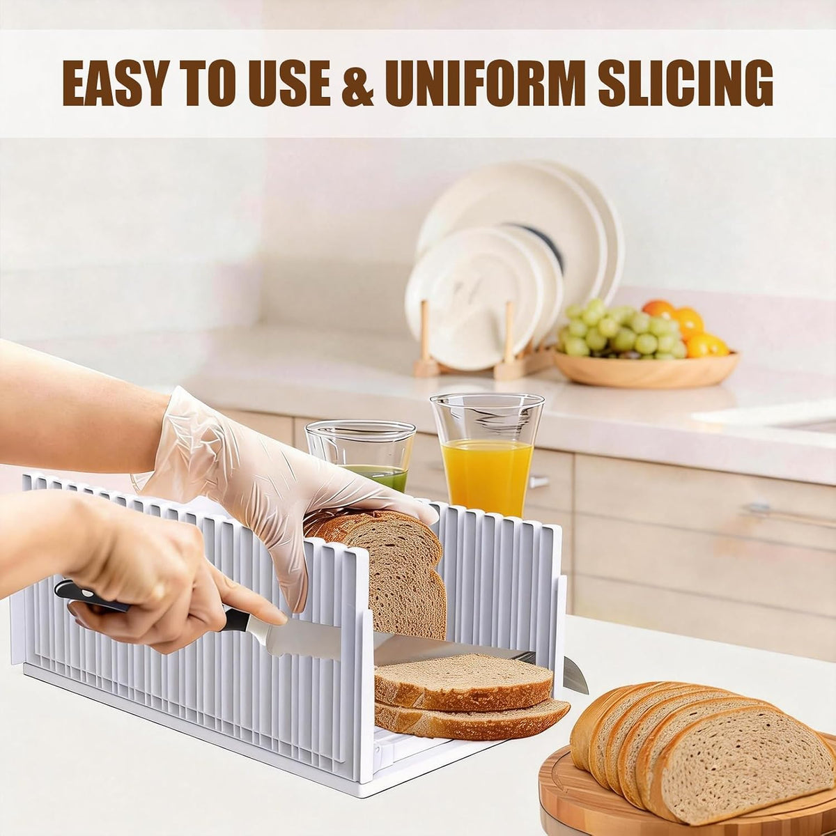 Fanlory Bread Slicer,Adjustable Thickness And Width Guide Bread Slicer, Foldable and Compact Bread Slicing for Homemade Bread - Kitchen Gadget, Baking Tool,Gift for Mom Dad white