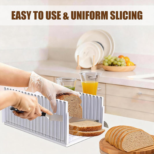 Fanlory Bread Slicer,Adjustable Thickness And Width Guide Bread Slicer, Foldable and Compact Bread Slicing for Homemade Bread - Kitchen Gadget, Baking Tool,Gift for Mom Dad white