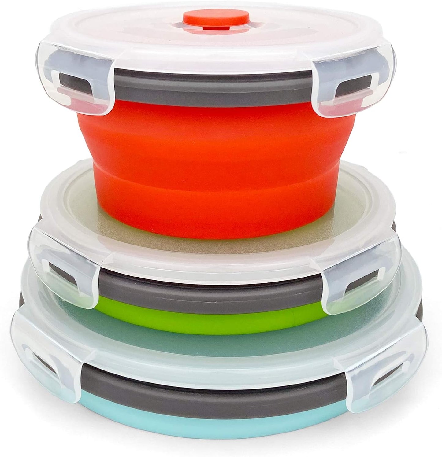 CARTINTS Round Collapsible Bowls with Lids, Reusable Silicone Food Storage Containers, 3Pack 500-800-1200ML, Stackable Space Saving, Microwave and Freezer Safe, Meal Prep Container