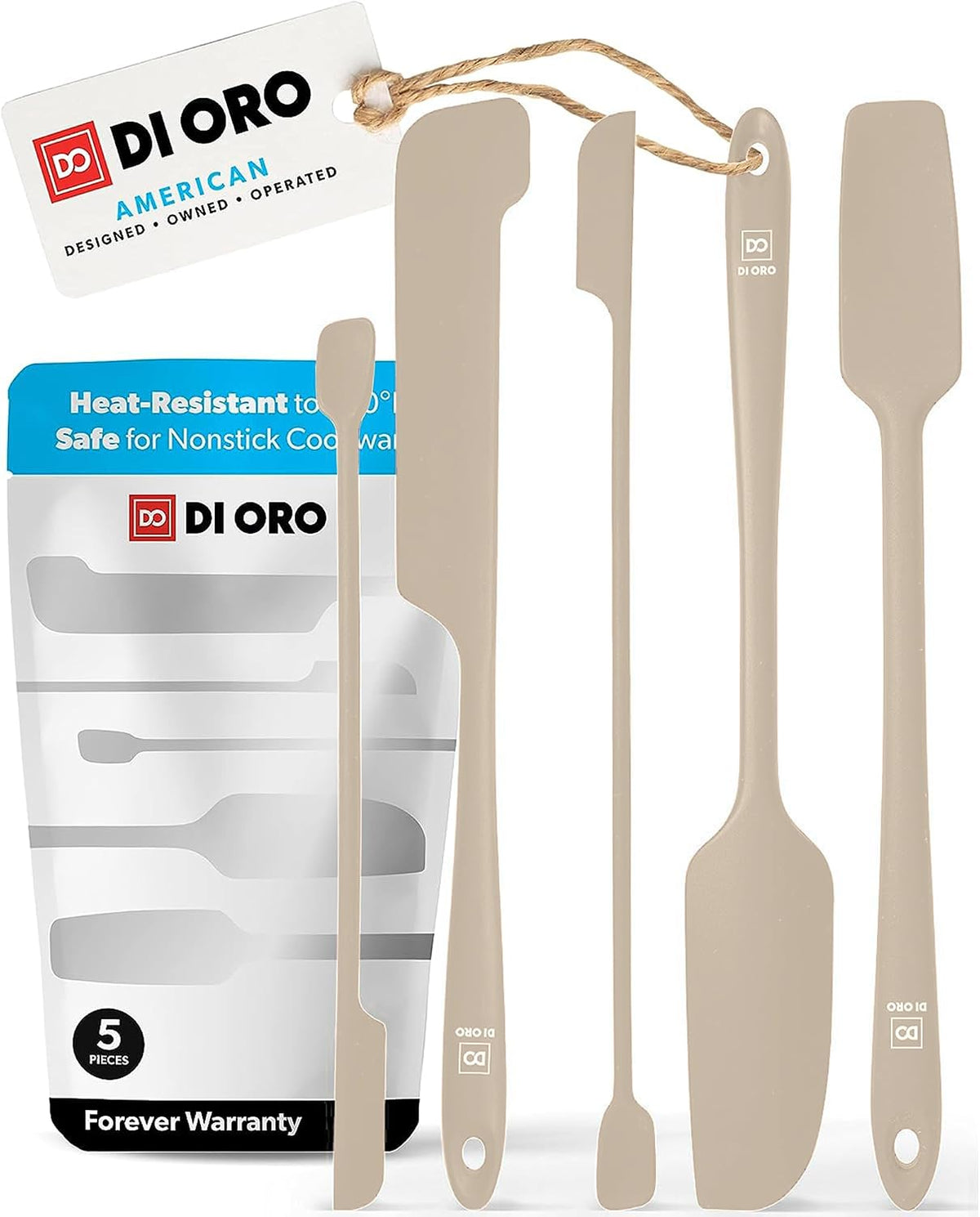 DI ORO Silicone Jar Spatula Set - 600F Heat Resistant, 5-Pc Red
