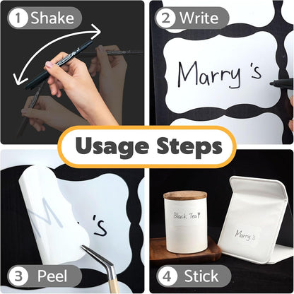 JIEHENG 180Pcs Chalkboard Labels for Jars,Removable Stickers with 1 Liquid Chalk Markers(Black, Wavy)