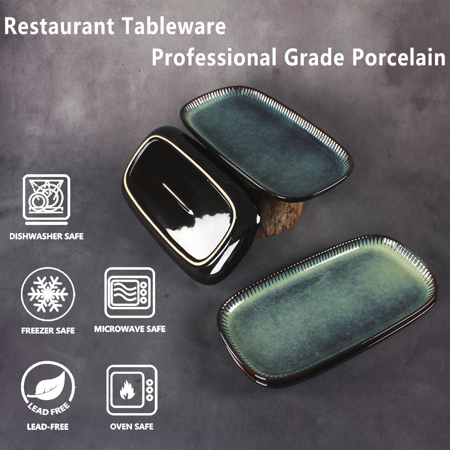 Porcelain Rectangular Plates, Large Cookie Trays, Set of 4, Shatterproof, Dishwasher-Safe, Perfect for Sushi, Baguettes, Snacks, Appetizers, Rolls, or Table Centerpieces.