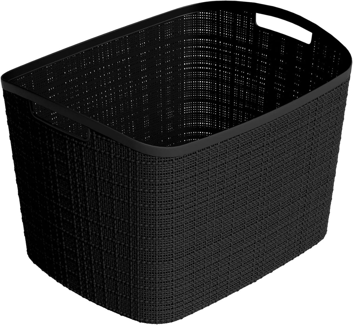 Curver Set of 4 Large 18L Easy Access Jute Decorative Plastic Organization and Storage Baskets - Perfect Bins for Home Office, Closet Shelves, Kitchen Pantry and All Bedroom Essentials, Black