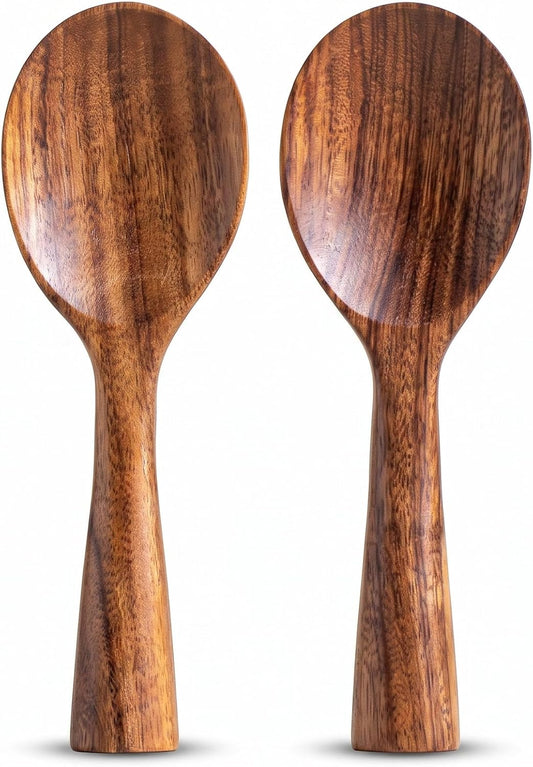 Ninefish Acacia Wood Rice Paddle Set, Non-Stick Wooden Standing Rice Spoon Scooper Spatula, Heat Resistant Rice Cooker Spoon, Durable Natural Wood Serving Utensils for Rice & Potato Servers