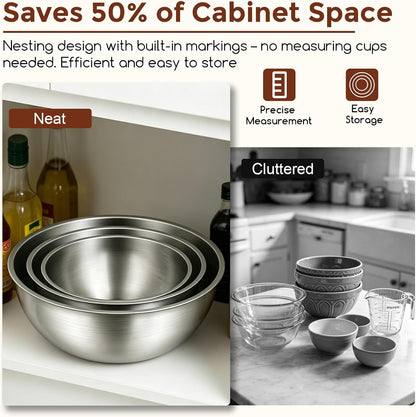 Gronivex Stainless Steel Mixing Bowls Set, (1.5, 2.2 & 3.4 Qt)