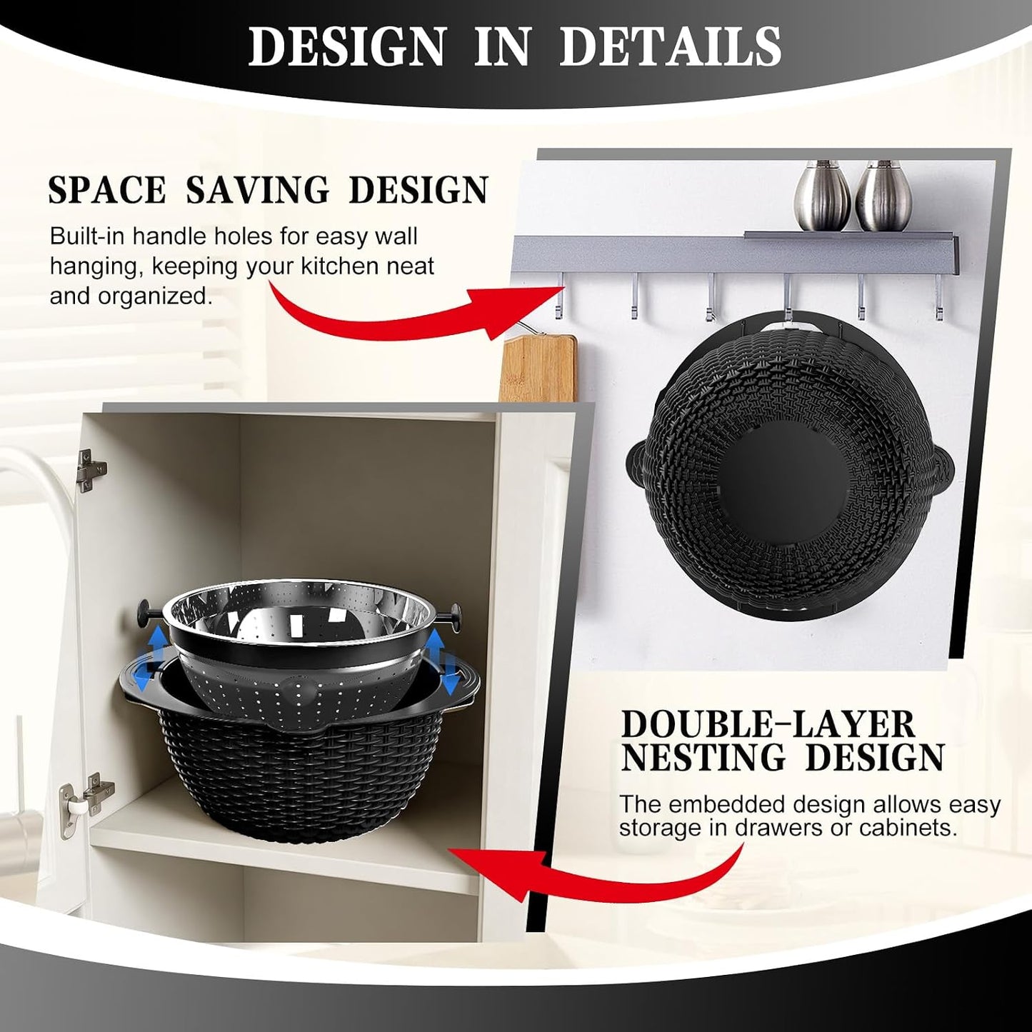 4-in-1 Colander with Bowl Set — Patented 360° Rotatable Strainer Bowl with 3 Graters, Snap-On Lid & Non-Slip Base, Funny Kitchen Present for Women, Aesthetic Pasta Fruit Vegetable Strainer (Beige)