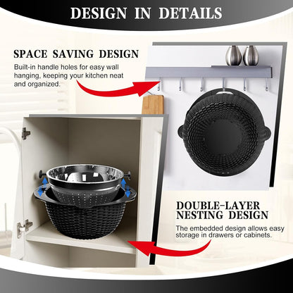 4-in-1 Colander with Bowl Set — Patented 360° Rotatable Strainer Bowl with 3 Graters, Snap-On Lid & Non-Slip Base, Funny Kitchen Present for Women, Aesthetic Pasta Fruit Vegetable Strainer (Beige)