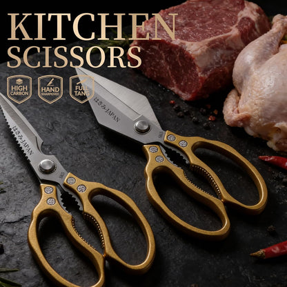 Kitchen Scissors Set Gold, Kitchen Shears, Sharp Meat Cutting Scissor Dishwasher Safe, Poultry Shear Heavy Duty, Japan Cooking Kitchen Scissors for Food Chicken Shears, Gifts for Men Women