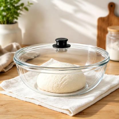 6.3 QT Glass Mixing Bowl with Lid, Large Glass Bowl for Sourdough Bread Making, Deep Glass Salad Bowl for Cooking, Baking, Food Prep, Dishwasher Microwave Freezer Safe