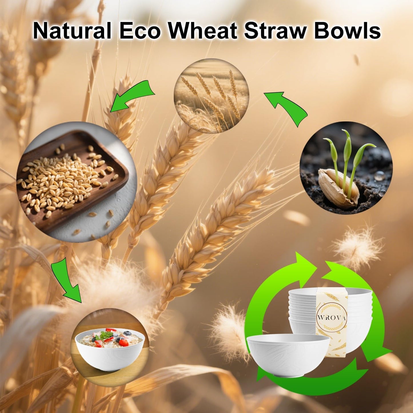 Wrova Wheat Straw Bowls for Kitchen set of 6,Anti-Scald Thick Soup Bowls 40oz,Microwave and Dishwasher Safe Bowl Sets, Unbreakable Cereal Bowl Sets. Vibrant Series