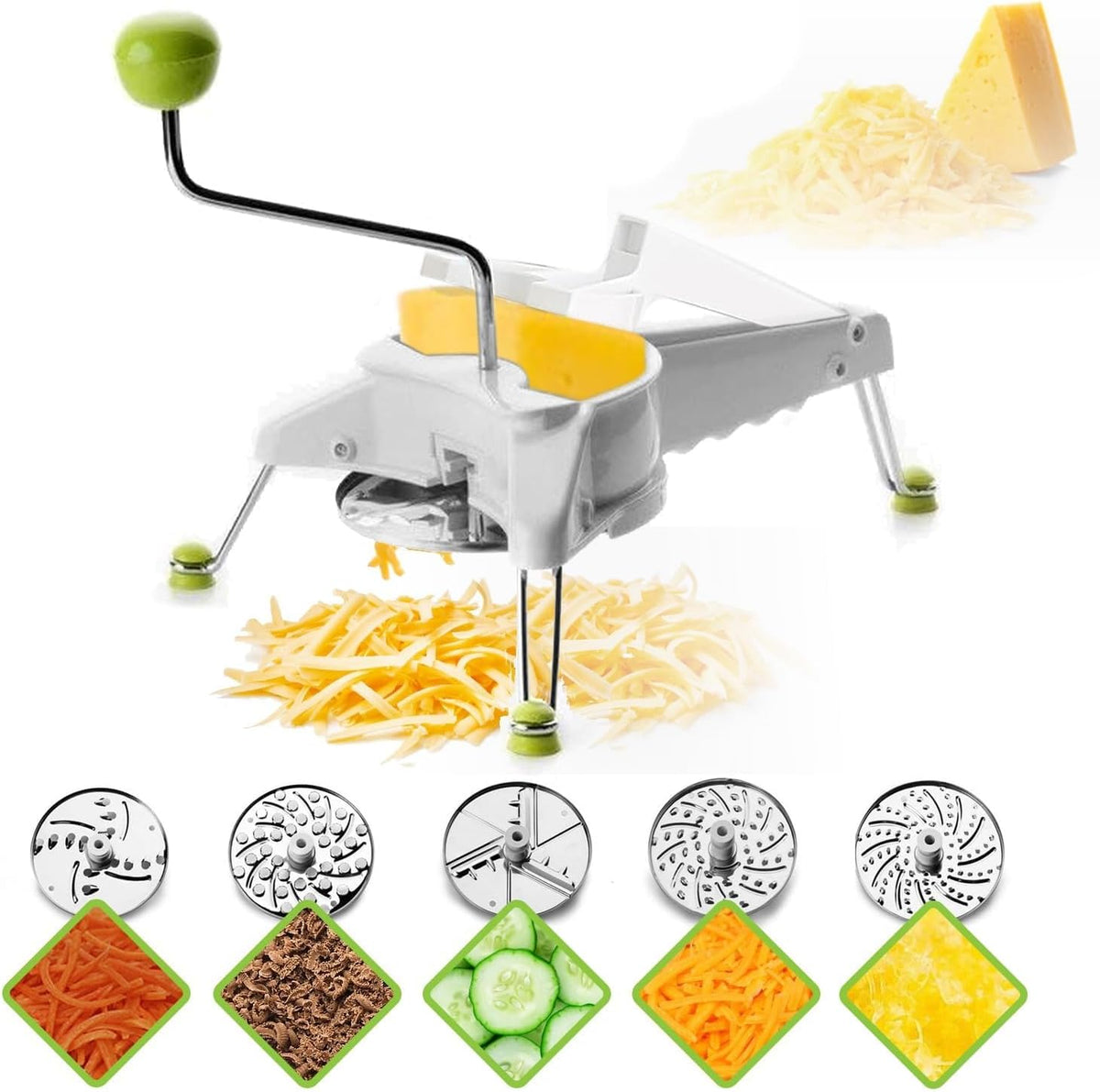 IBILI Mouli Rotary Cheese Grater 5-in-1 with Hand Crank | Made in Spain | Mandoline Slicer Vegetable Chopper for Parmesan Cheese, Nuts & Fruits | Includes 5 Stainless Steel Interchangeable Blades