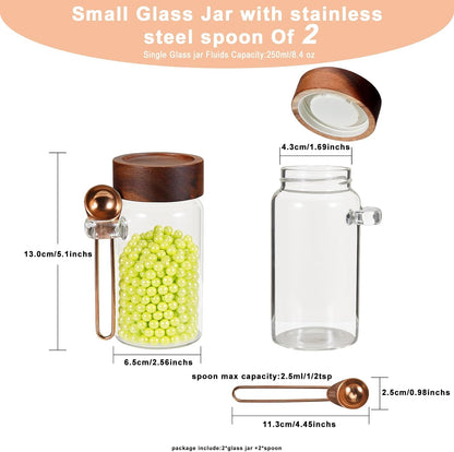 6 pc Glass Spice jars Glass Jars with Screw Lid 5 oz Acacia Wood Glass Herb Sugar Coffee Bean Ground Container Food Storage Canister for Candy Pantry Tea Seasoning Meal Prep Snack (6*150ml(5oz))