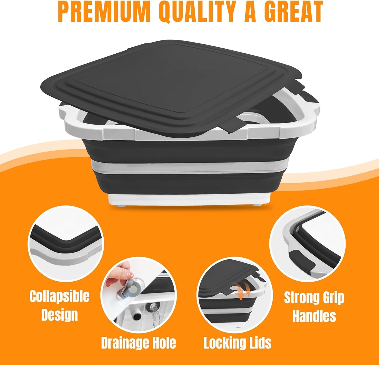 Collapsible Cutting Board with BBQ Prep Tub and Lid, Foldable Food Prep Container for Meal Prep, Marinating, Food Storage, Grilling, Camping and Outdoor Cooking, Dishwasher Safe, Black XX-Large