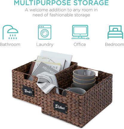 Best Choice Products Set of 4 9x12in Water Hyacinth Pantry Baskets, Woven Organizers w/Chalkboard Label, Chalk Marker - Natural