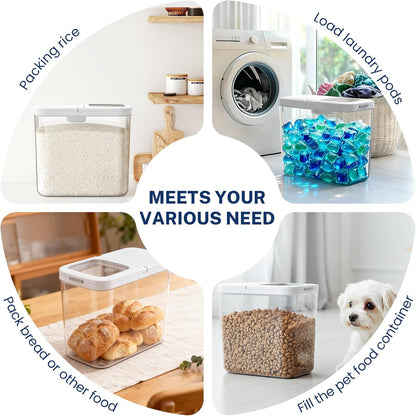 LEAWALK 10Lbs/10.57Qt Airtight Dog Cat Food Storage Container and Dog Treat Containers BPA-Free, PET Clear Stackable Pet Storage Bin, Pop Top, 1-Cup Scoop for Pet Food/Rice/Flour/Bread/Grains