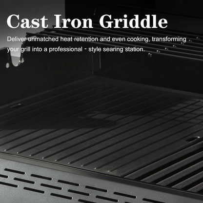 4 + 1 Burner Gas Grill Cast Iron Griddle Grill Combo, BBQ Propane Grills with Side Burner 50000BTU Heavy Duty Barbucue Grill With Cover, Black