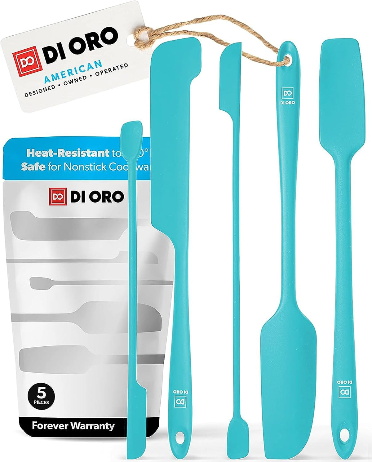DI ORO Silicone Jar Spatula Set - 600F Heat Resistant, 5-Pc Red