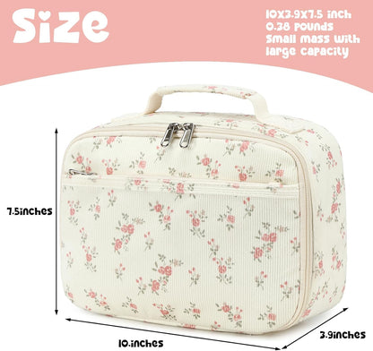 Bluboon Insulated Lunch Bag for Girls & Boys, Corduroy School Lunch Box with Cooler & Organizer Compartments, Leak-Proof Lunch Tote for School, Travel (Corduroy Strawberries Beige)