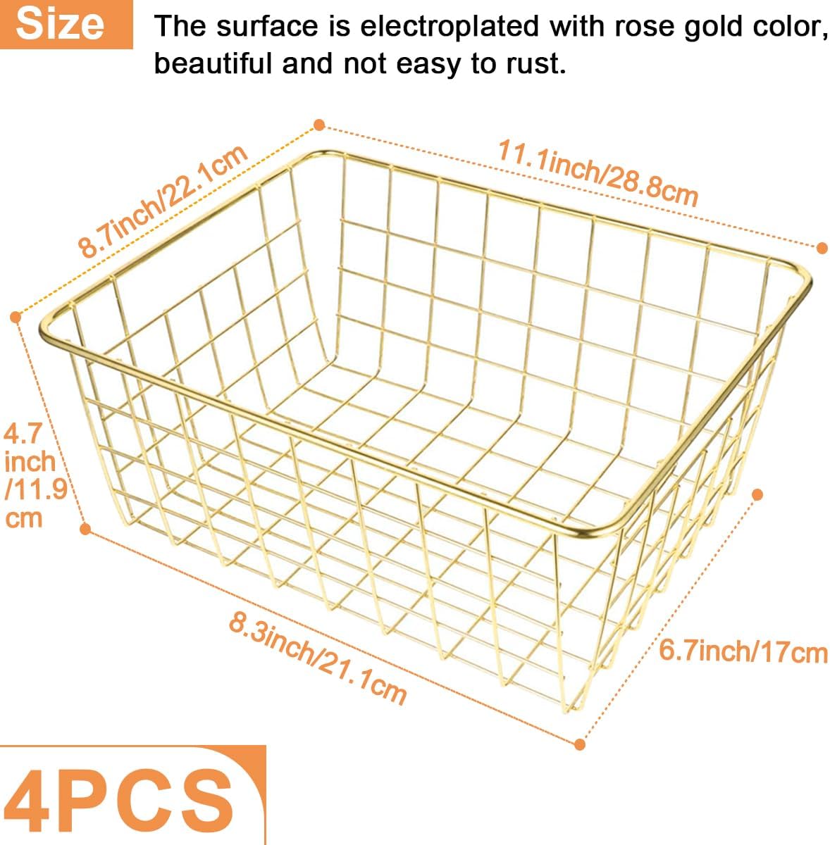 3 Pack Large Wire Baskets for Organizing 14.2'' Metal Wire Baskets with Built-in Handles, Wire Storage Basket Black Metal Freezer Organizer Wire Basket for Pantry, Cabinets, Bathroom