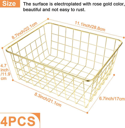 3 Pack Large Wire Baskets for Organizing 14.2'' Metal Wire Baskets with Built-in Handles, Wire Storage Basket Black Metal Freezer Organizer Wire Basket for Pantry, Cabinets, Bathroom