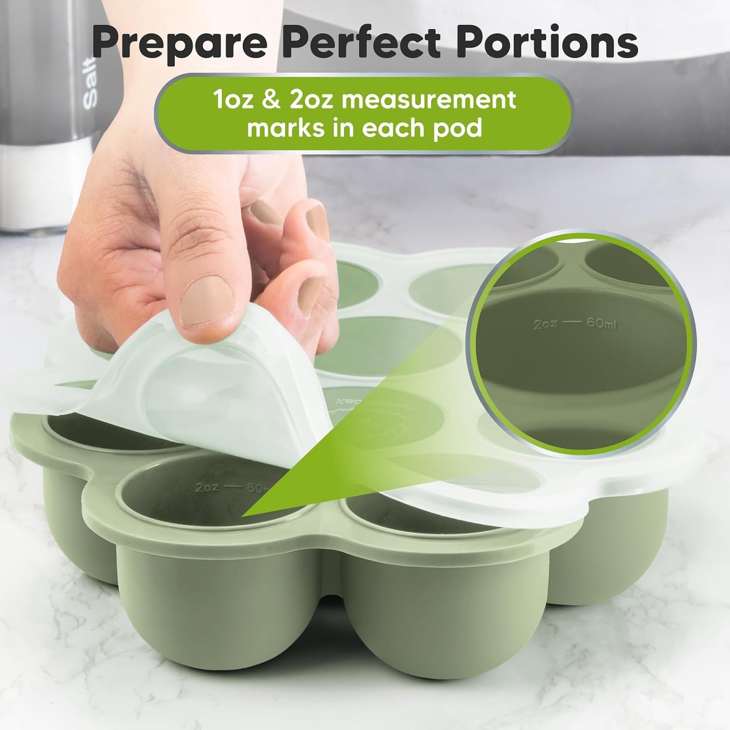 KeaBabies Silicone Food Freezer Trays with Lid, 2oz x 10 Pods Baby Food Storage Containers, Easy Puree Meal Prep, Breast Milk Silicone Freezer Molds, Dishwasher, Microwave Safe, BPA-Free (Slate)