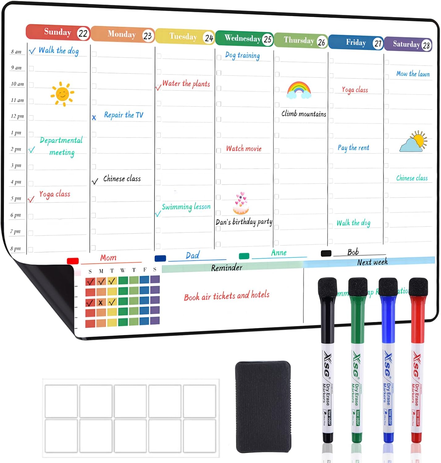 POPRUN Magnetic Weekly Dry Erase Fridge Calendar, 16.9"x11" Whiteboard Planner for Schedule, Shopping Lists, Household Chores, Ideal for Family, Office, Work and Study