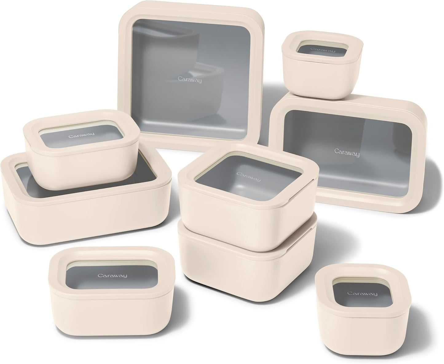 Caraway 13pc Glass Food Storage Container Set - Easy to Store, Non Toxic Lunch Box - with Glass Lids - Includes Storage Organizer - Mist