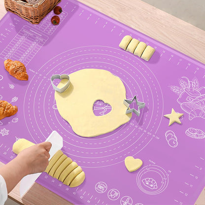 Silicone Baking Mat 28" x 20" Extra Thickness Dough Rolling Mat with Measurements and Edge Heightening, Non-stick Food Grade Silicone Pastry Mat for Pastry, Bread, Cookies, Pizza, Fondant, Pasta-Black
