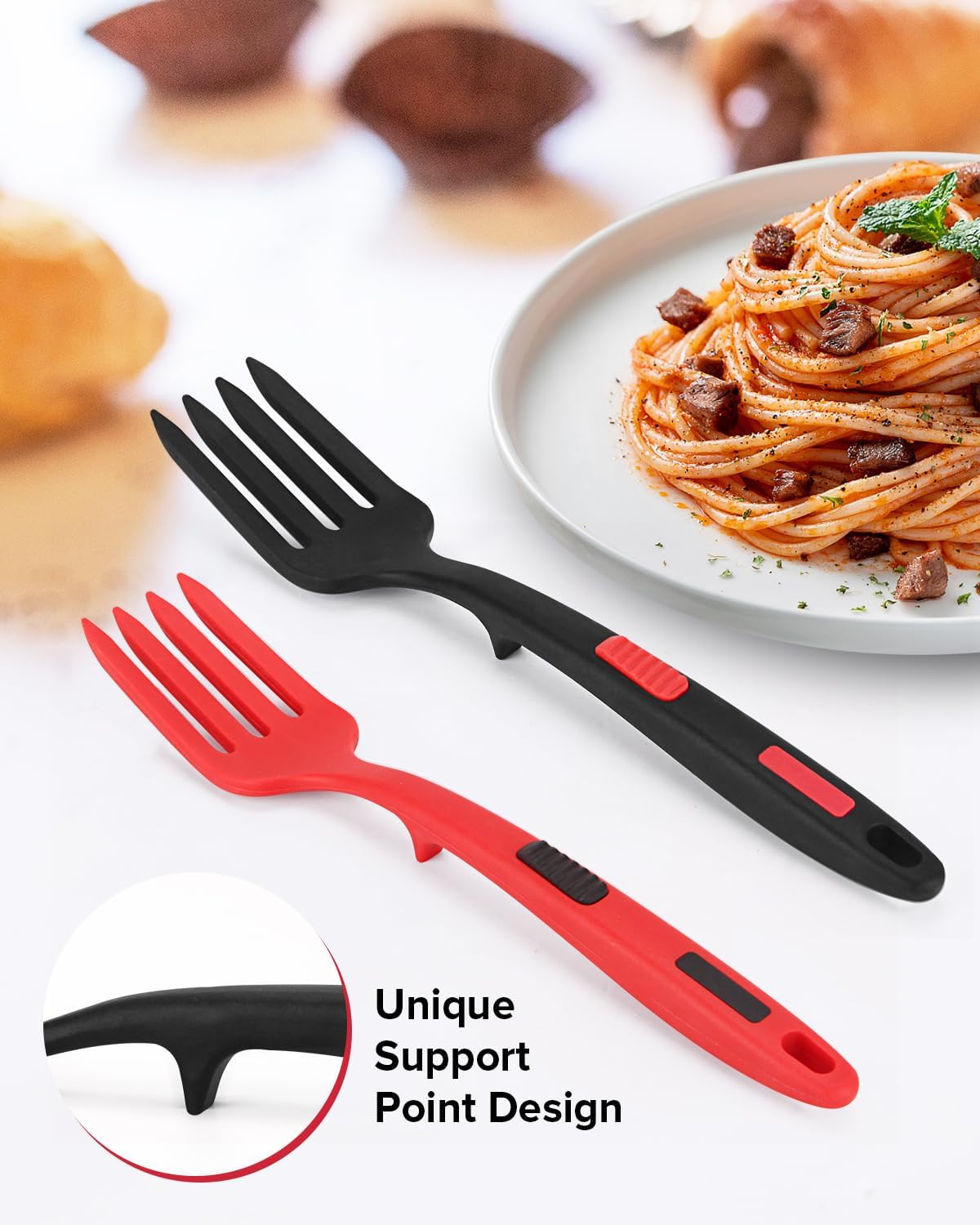 Large Silicone Flexible Cooking Fork, Non Stick Whisks for Mix Ingredients