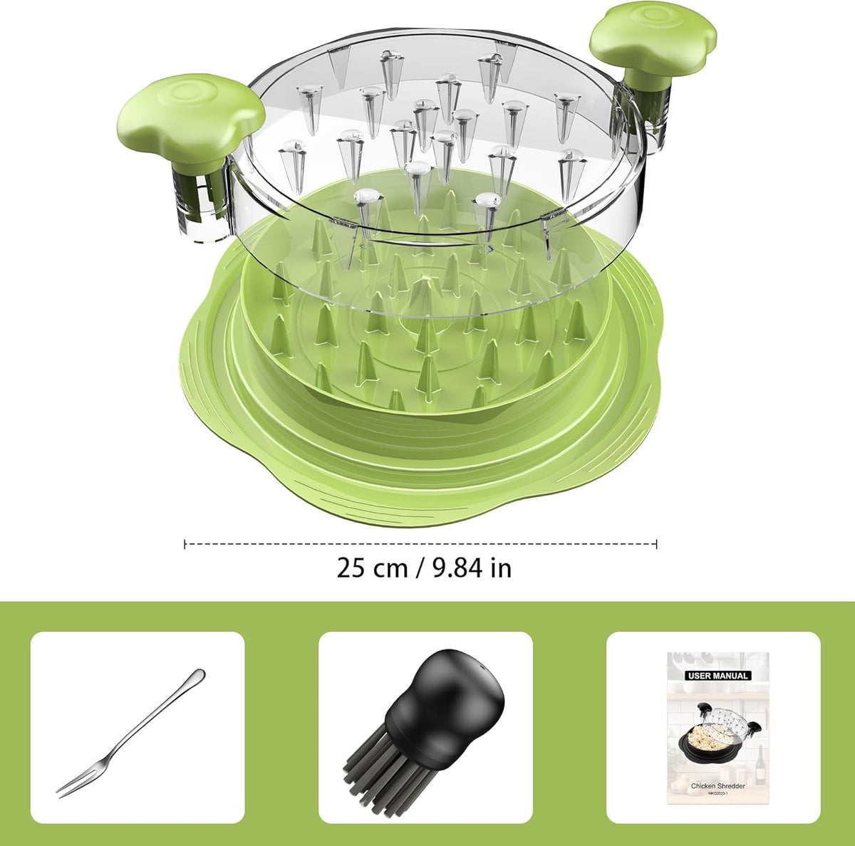 Chicken Shredder Tool Twist Large Meat Shredder with Brush&Fork, Black