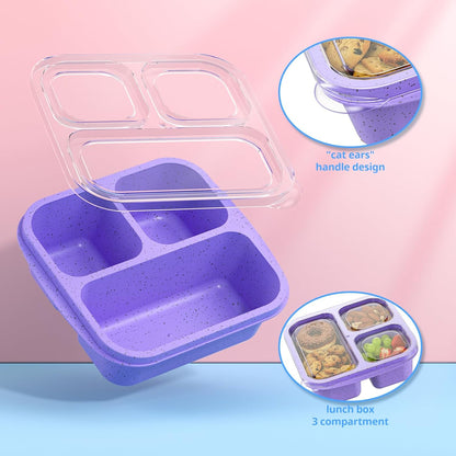 Snack Boxes (3 Pack) - Stackable Bento Boxes with 3 Compartments, Meal Prep Containers Reusable, Lightweight Lunch Containers for Kids and Adults, BPA Free (Blue)