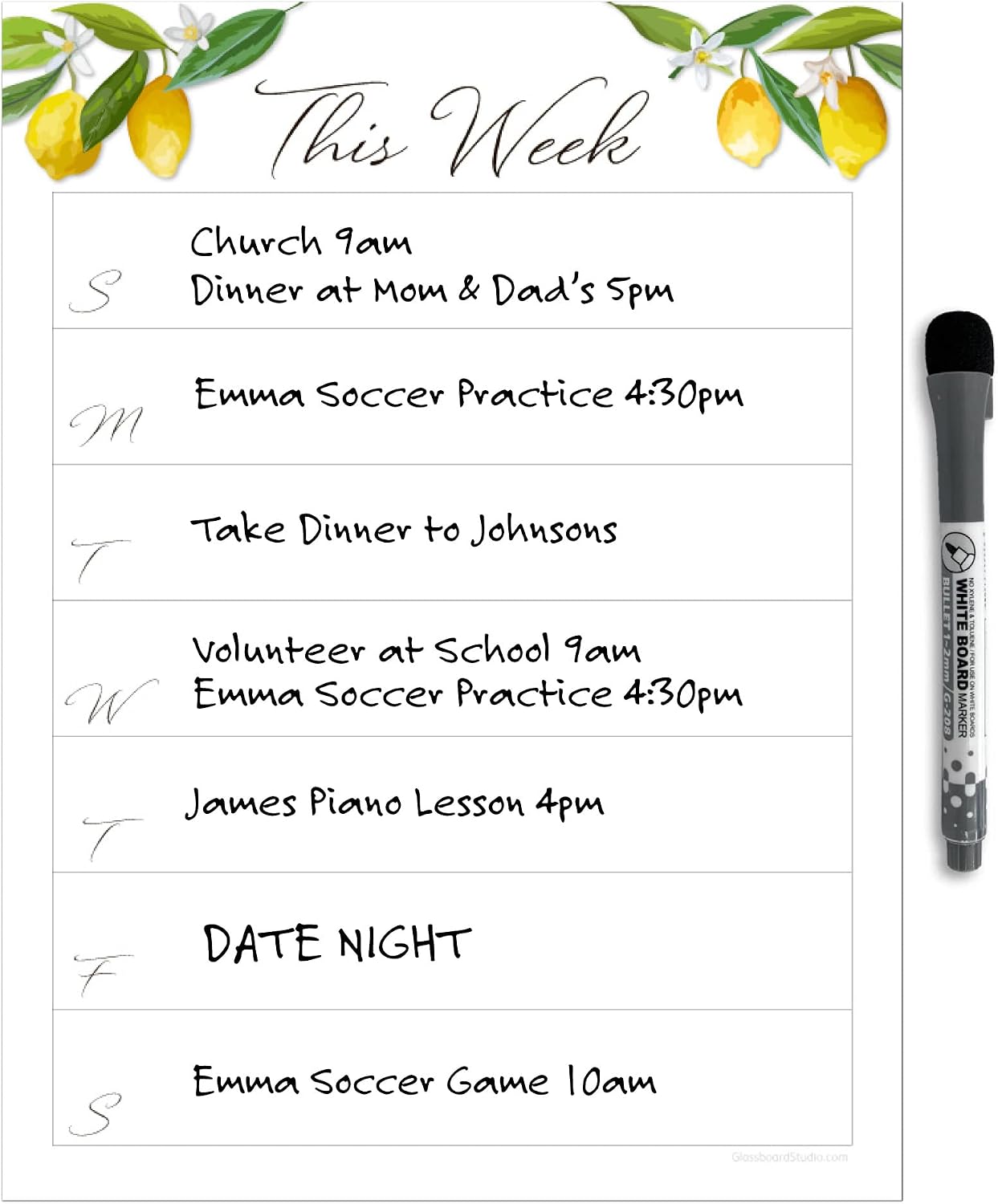 Dry Erase Weekly Calendar Planner Sticker Decal | Removable & Reusable | Magnetic Fine-Tip Marker Included (6 x 9 inches, White)