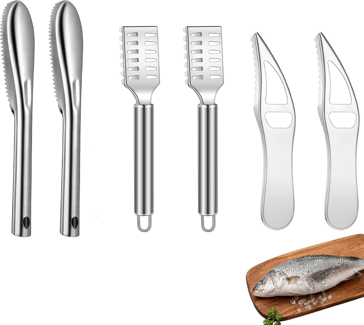 6-Piece Fish Scaler & Fish Scale Remover with Sawtooth Edge and Handle