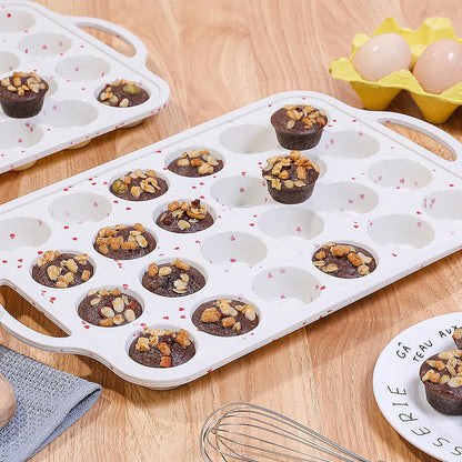 CAKETIME Mini Muffin Pan, Metal Reinforced Frame Mini Cupcake Pans 24 Cups Nonstick Muffin Silicone Molds with Handle for Baking Muffins, Cupcakes, Egg Bites 2 Pack