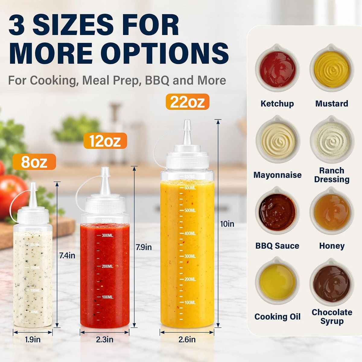 8oz Squeeze Bottles, Sauce Bottles, Squirt Bottle, Salad Dressing Bottle