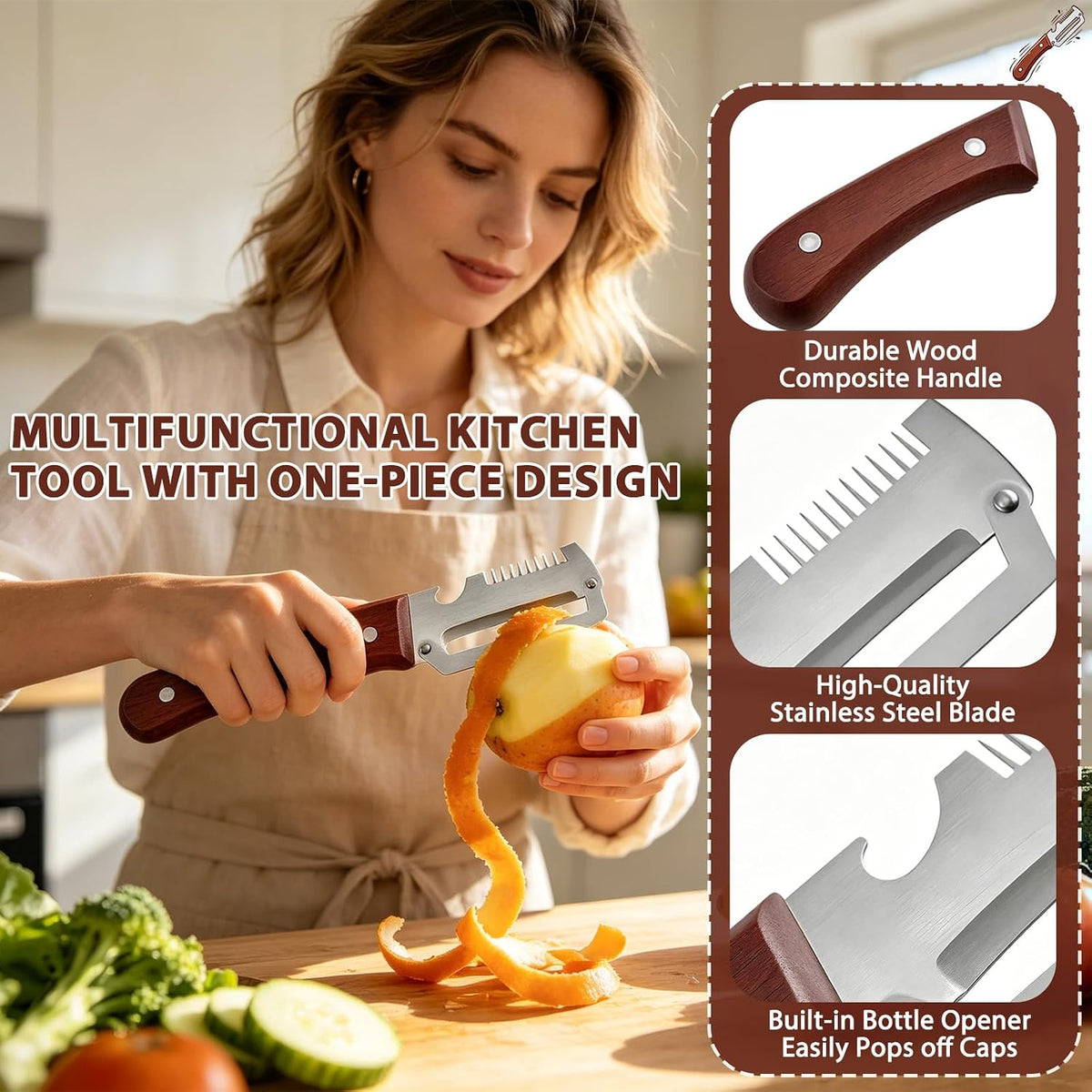Premium Vegetable Peeler with Wooden Handle and Bottle Opener, 2026 New Multi-functional Vegetable Peeler, Kitchen Gadgets Tool for Fruit Pumpkin Peeling Potato Carrot Veggie Peeler (1PCS)