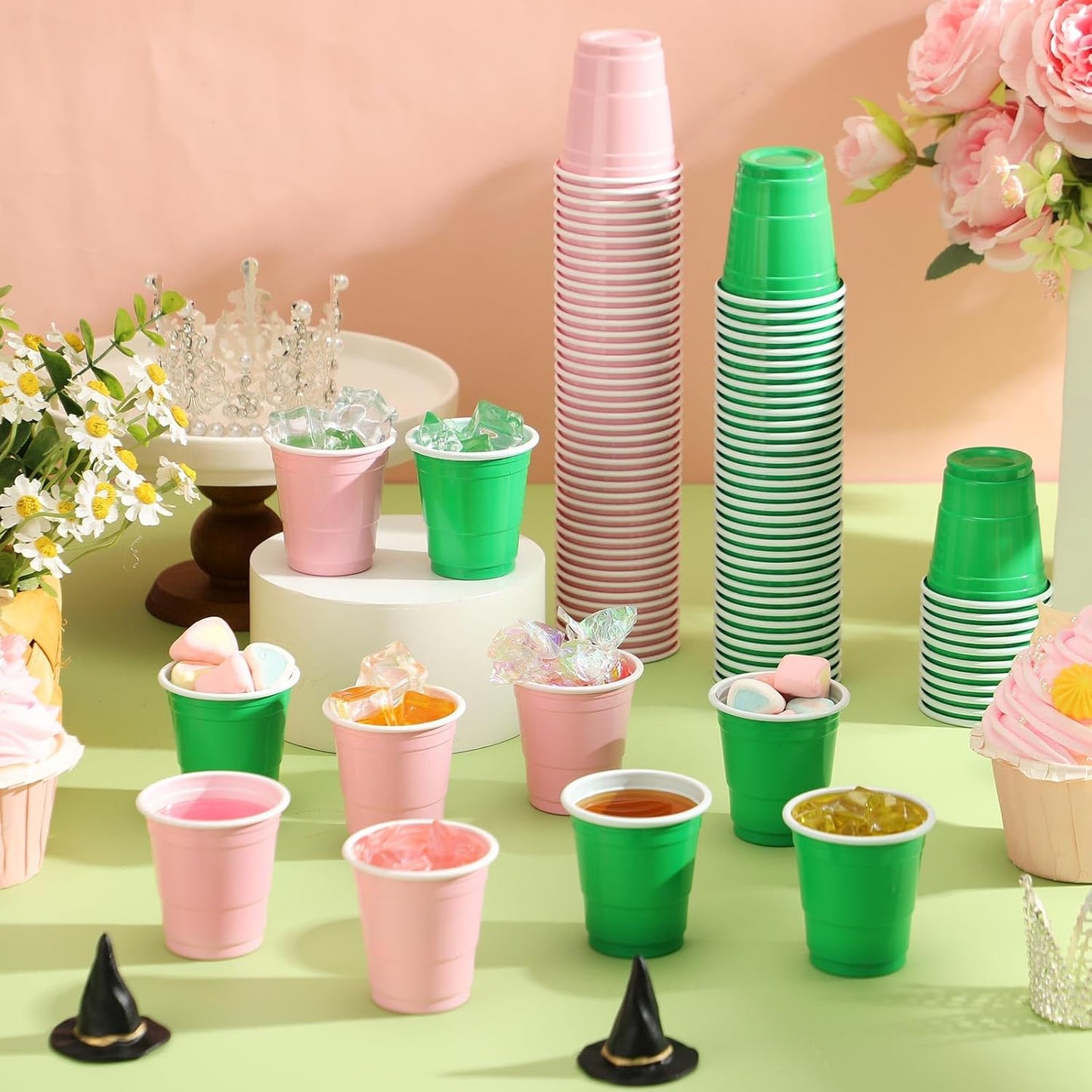 Roshtia 100 Pack 2 oz Plastic Shot Cups, Mini Disposable Shot Glasses 2 oz Wedding Party Cups for Bridal Shower Wedding Party, Beer Taste Serving, Snacks(Black, Gold)