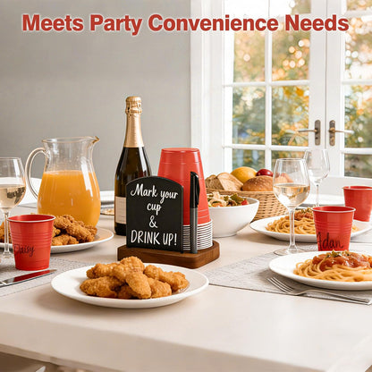 Decorative Solo Cup Holder with Marker Slot, Disposable Cup Dispenser Prevents Drink Mix-Ups – A Hosting Essential for Birthdays, BBQs, Gatherings & Housewarming, Brown