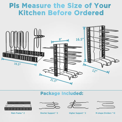ORDORA Pots and Pans Organizer Under Cabinet 16.6", 8-Tier Adjustable Rack
