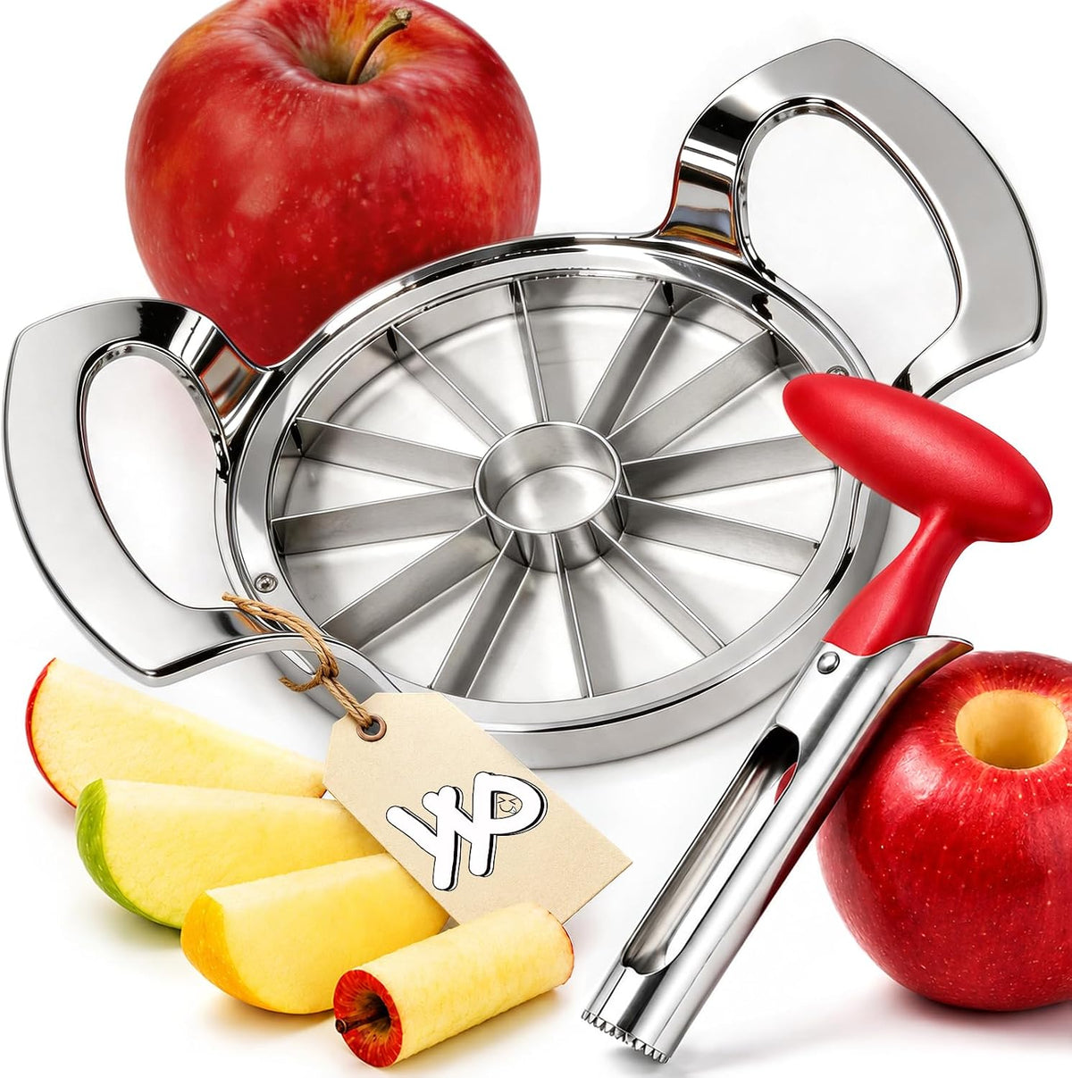 YYP Heavy Duty 8-Blade Apple Slicer, Extra Large Stainless Steel Apple Cutter & Corer, Sharp, Easy to Use, Dishwasher Safe for Apples & Fruits