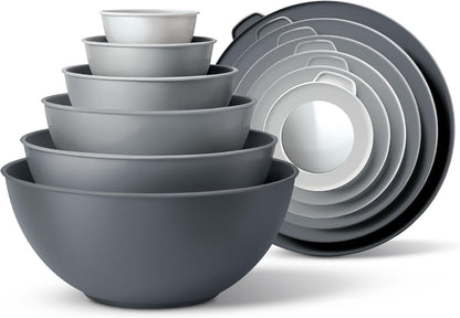 COOK WITH COLOR Mixing Bowls with Lids - 12 Piece Plastic Nesting Bowls Set includes 6 Prep Bowls and 6 Lids, Microwave Safe Mixing Bowl Set, Pink Embossed - Colors A