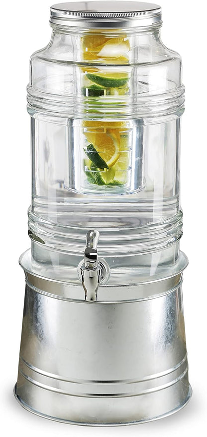Style Setter Patchwork Beverage Dispenser Cold Drink Dispenser w/ 2.4-Gallon Capacity Glass Jug, Ice Insert, Fruit Infuser, Galvanized Base, Leak Proof Spigot Great for Parties Weddings